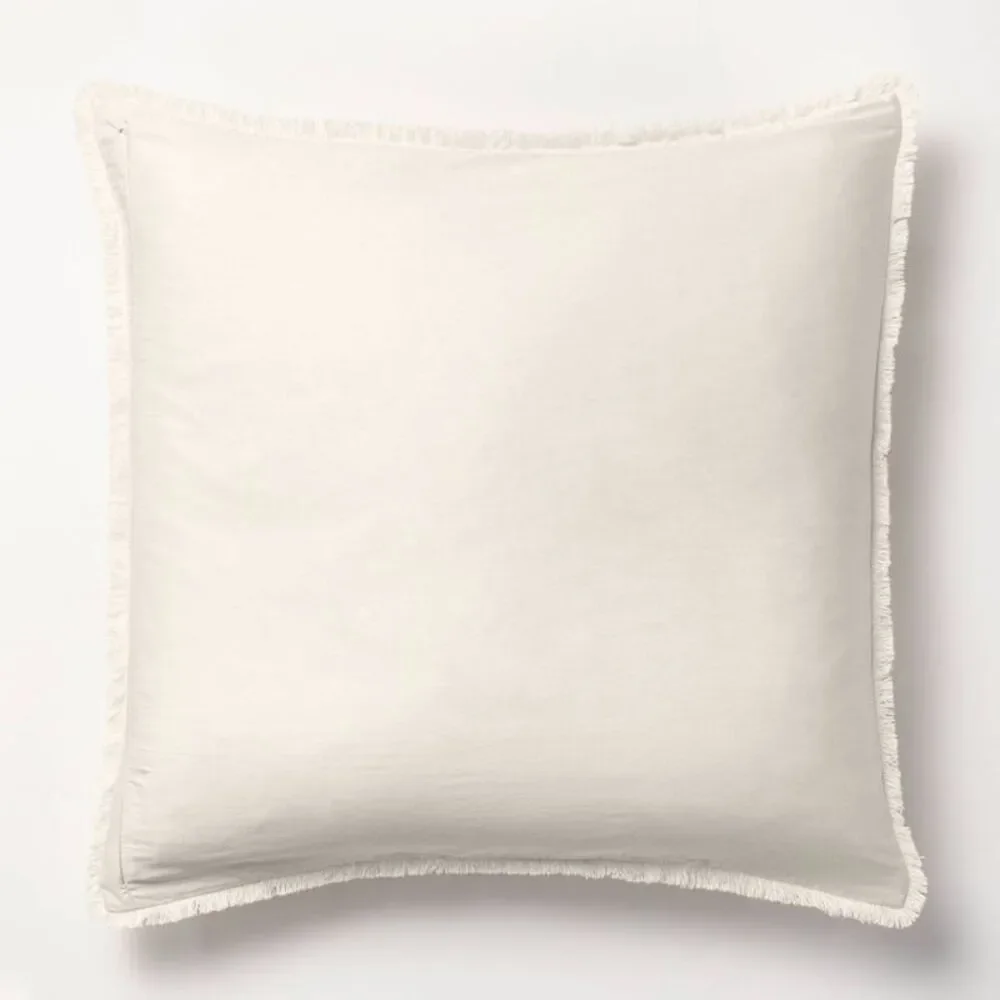 Casaluna Cream Fringed Linen Throw Pillow